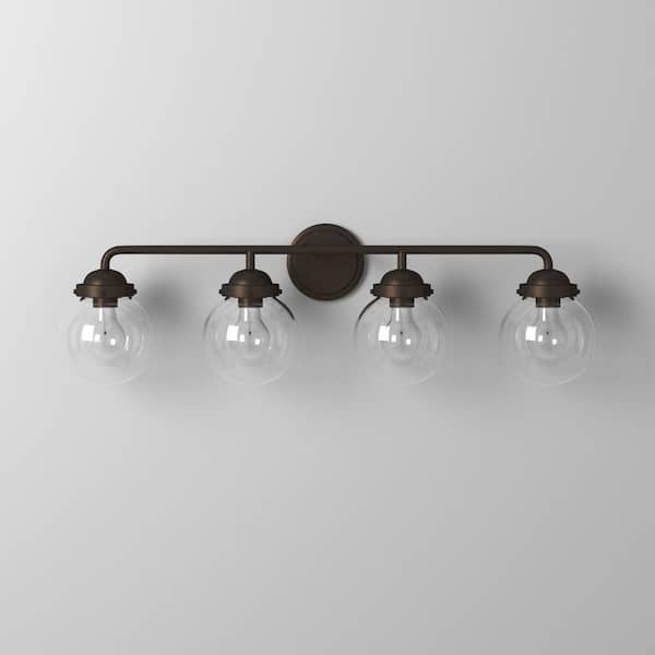 Knoll 33 in. 4-Light Oil Rubbed Bronze Retro Vanity Light with Clear Glass Shades