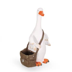 Biddle 27.5 in. Tall White and Brown Concrete Lightweight Goose Planter