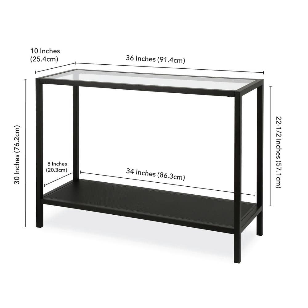 Sleek Blackened Bronze & Glass Console Table with Storage Shelf