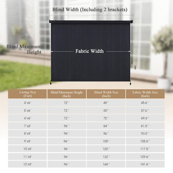 vicllax 9 ft. x 8 ft. Graphite Outdoor Roller Shade with Hand