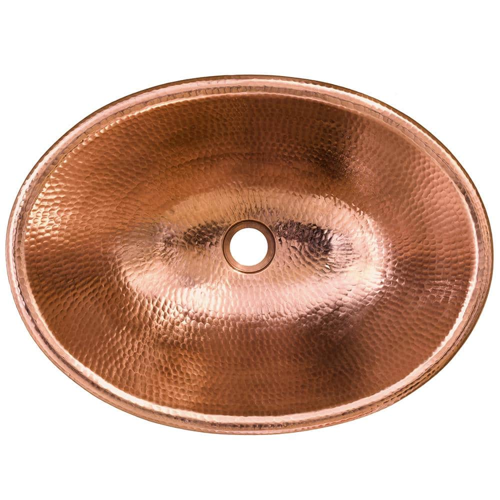19" Oval Hammered Copper Bathroom Sink with Polished Finish