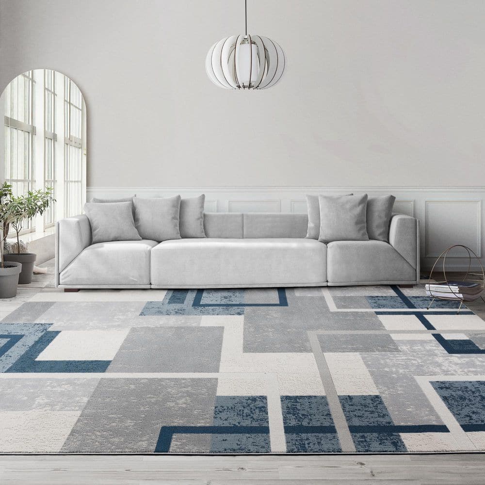 Ethan Blue and Gray Abstract Geometric 5' x 7' Area Rug