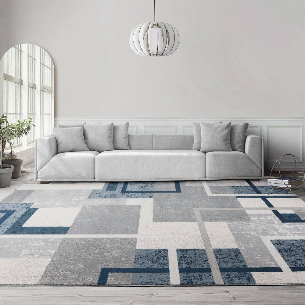 Ethan Blue and Gray Abstract Geometric 5' x 7' Area Rug