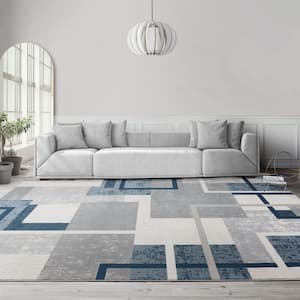 Ethan Abstract Geo Blue 9 ft. x 13 ft. Geometric Indoor Area Rug