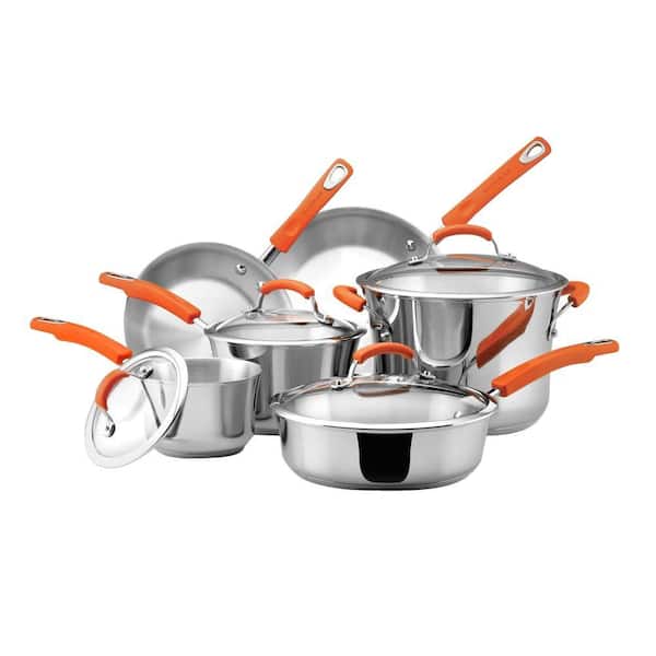 Rachael Ray 10-Piece Stainless/Orange Cookware Set with Lids