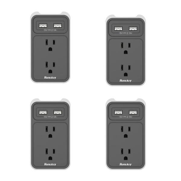 Huntkey Wall Mount Outlet with Dual 2.1 Amp USB Ports and Outlets in Gray (4-Pack)