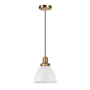 Madison 1-Light White and Brass Pendant with Metal Shade