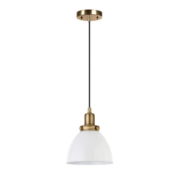 Meyer&Cross Madison 1-Light White and Brass Pendant with Metal Shade