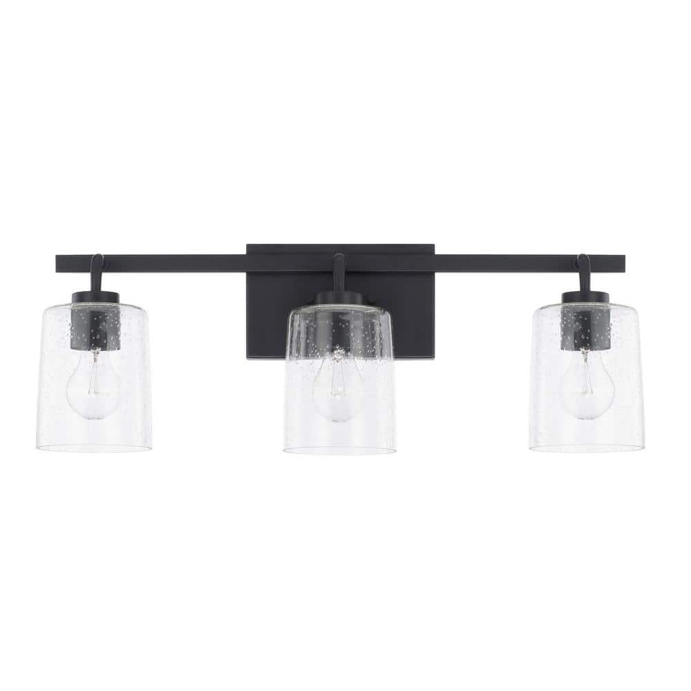 24.5 in. W x 9 in. H x 6 in. E 3-Light Clear Seeded Glass Vanity Light in Matte Black price history on PriceWatchPro