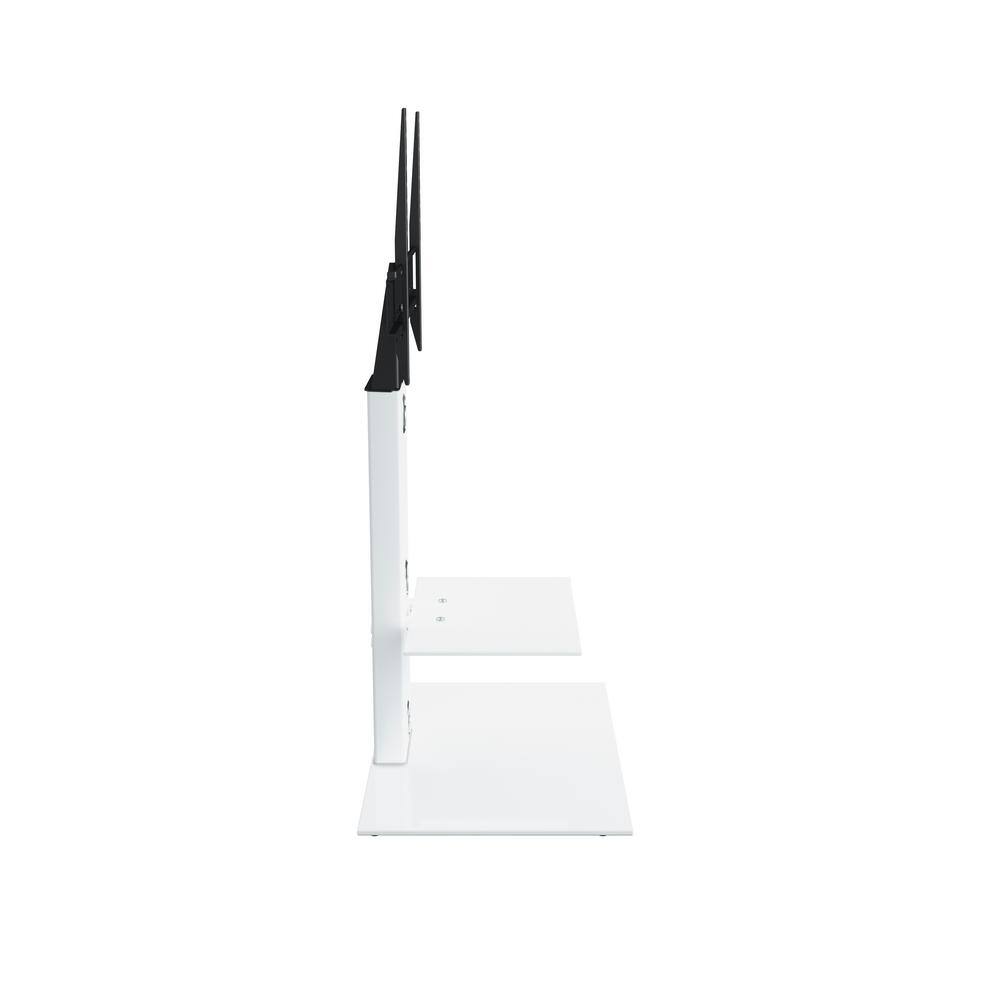 White Gloss TV Floor Stand with Mount and Tempered Glass Shelves