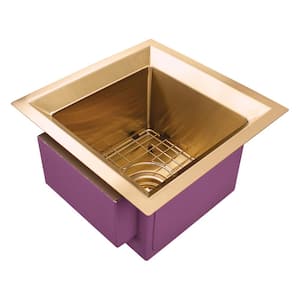 Studio 15 in. Undermount Single Bowl 14-Gauge PVD Satin Brass Stainless Steel Kitchen Sink with Sink Pocket