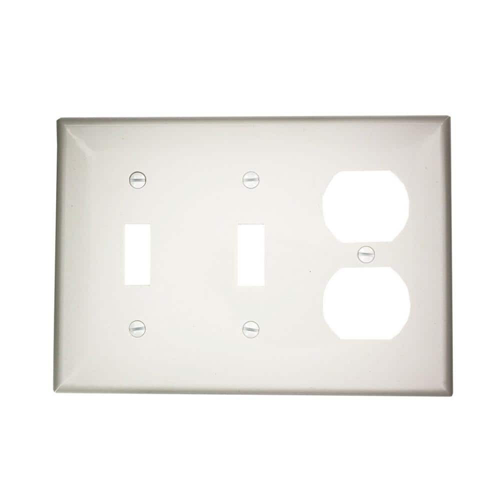 White Thermoplastic Nylon 3-Gang Wallplate with 2 Toggles and 1 Duplex