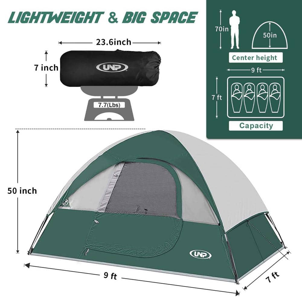 Green and Gray 4-Person Polyester Dome Camping Tent