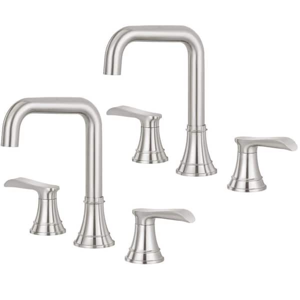 AKLFGN Double-Handle 8 in. Widespread Bathroom Faucet in Brushed Nickel (2-Pack)