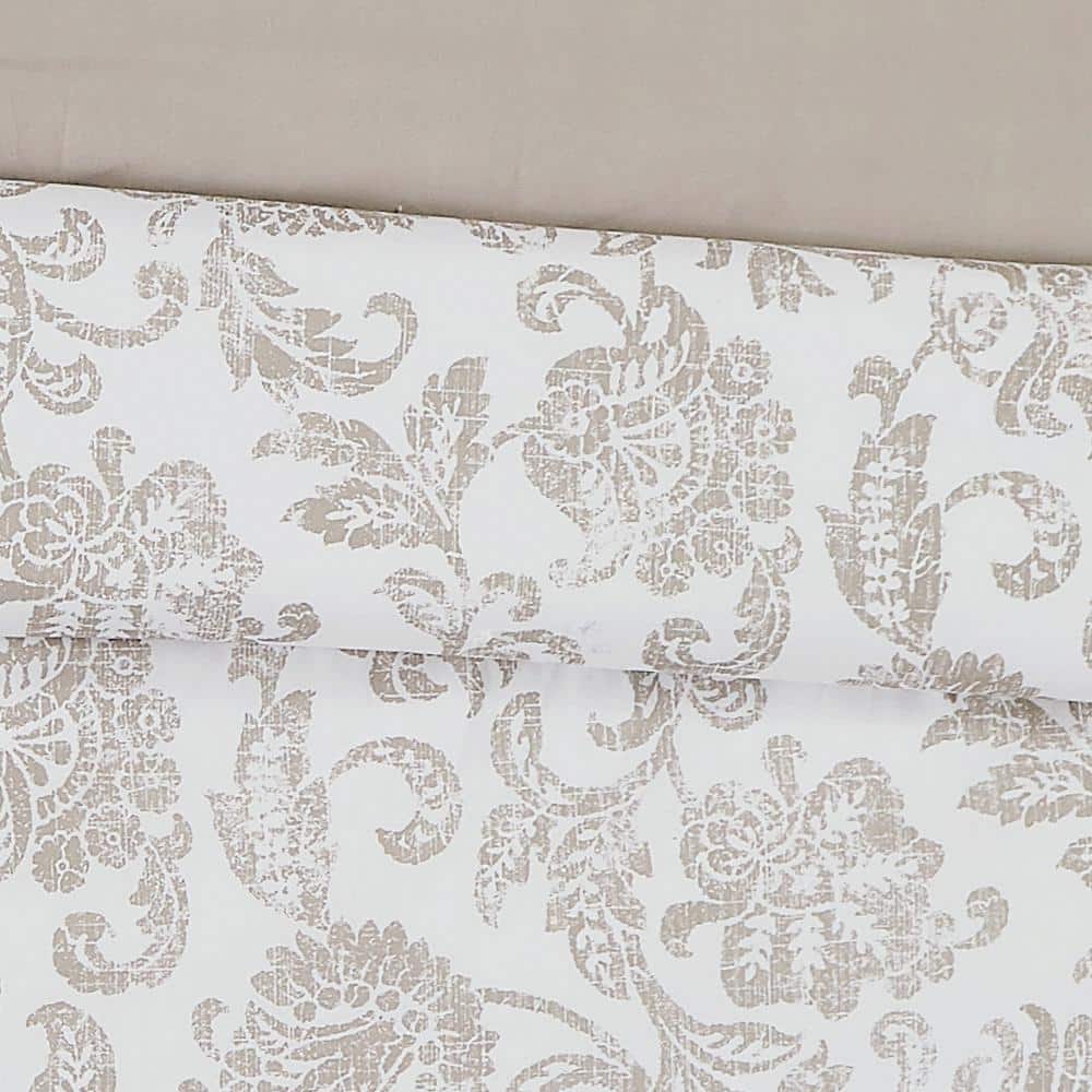Twin White and Taupe Microfiber Reversible Comforter Set