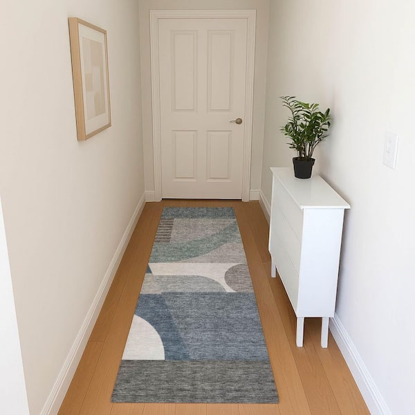 Mayfield Premium Machine Washable Abstract AMF1667 Gray 2 ft. 3 in. x 7 ft. 6 in. Runner Rug