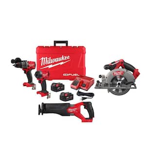M18 FUEL 18-Volt Lithium Ion Brushless Cordless Combo Kit 4-Tool with Two 5.0 Ah Batteries, 1 Charger 1-Tool Bag