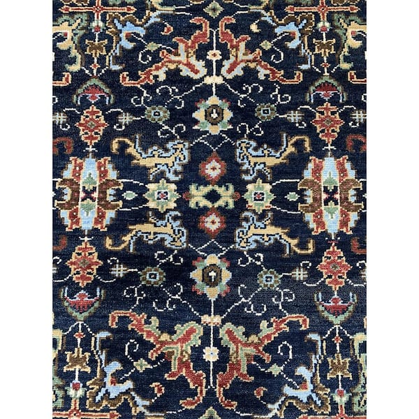 EORC Navy/Red Hand Knotted Wool Traditional Tabriz Design Rug, 10' x 14', Area Rug