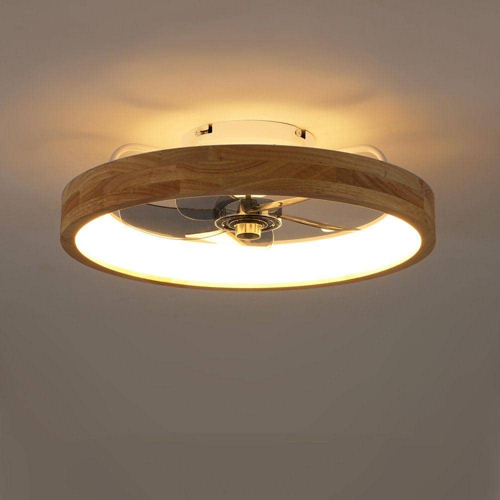 20 in. White Wood DC Motor Flush Mount Ceiling Fan with LED Light 6 Wind Speeds Time Setting