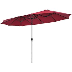 15 ft. Double-Sided Market Patio Umbrella with Hand-Crank System in Dark Red