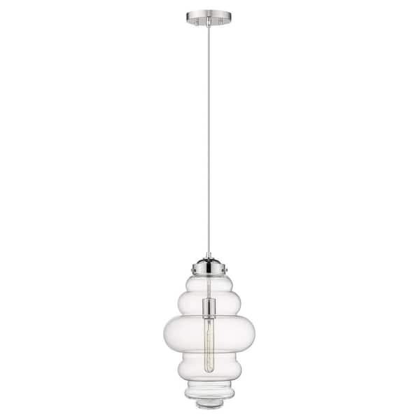 60-Watt 1-Light Nickel Pendant Light with Crystal, No Bulbs Included