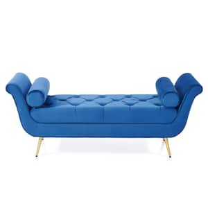 Navy Blue Modern Velvet Upholstered Ottoman Bench with Rolled Arms (24.4 in. x 20 in. x 63.8 in.)
