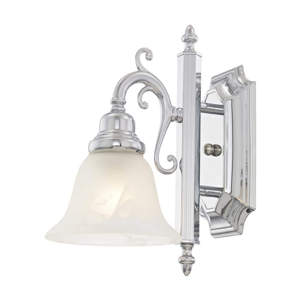 French Regency Polished Chrome 1-Light Bath Vanity with White Alabaster Glass
