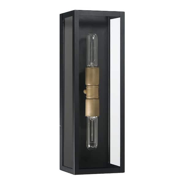 Robert Stevenson Lighting Lloyd Matte Black Metal and Glass Wall Mounted Outdoor Lantern Light