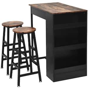 3 Pieces Bar Table Set with Storage Seats 2