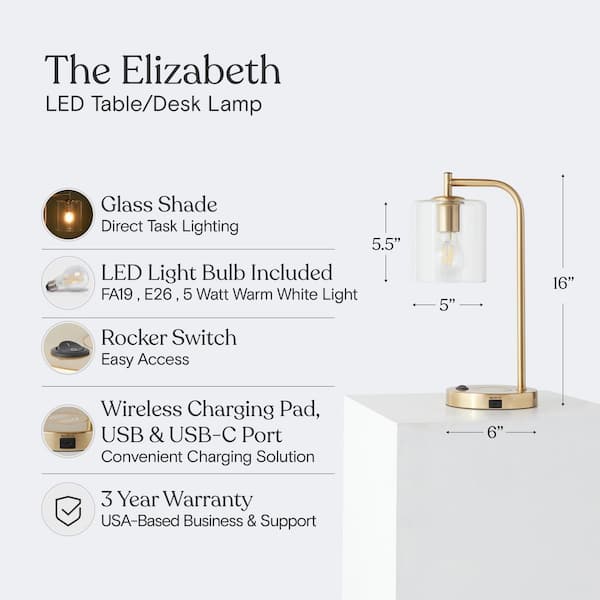 Brightech Elizabeth 16 in. Antique Brass Mid-Century Modern LED