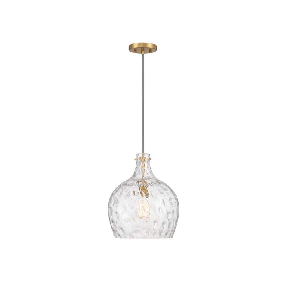 12.75 in. W x 15 in. H 1-Light Natural Brass Coastal Pendant Light with Hammered Glass Shade, No Bulb Included price history on PriceWatchPro