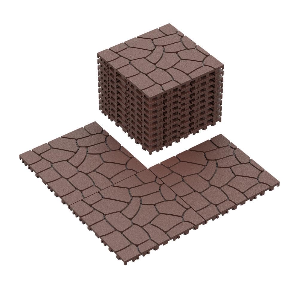 12 in. Square Brown Plastic Interlocking Deck Tiles Stone Texture Pack of 44 Tiles price history on PriceWatchPro