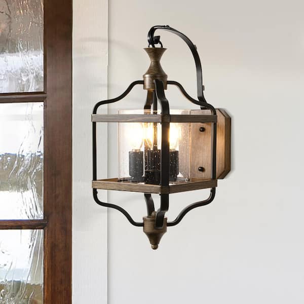 Sogno 12 in. 1-Light Matte Black Vintage Farmhouse Wall Sconce, Rustic Industrial Wall Light with Seeded Glass, E26 Bulb