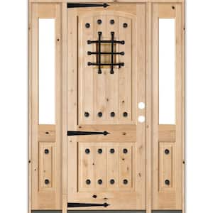 70 in. x 96 in. Mediterranean Knotty Alder Arch Unfinished Left-Hand Inswing Prehung Front Door with Half Sidelites