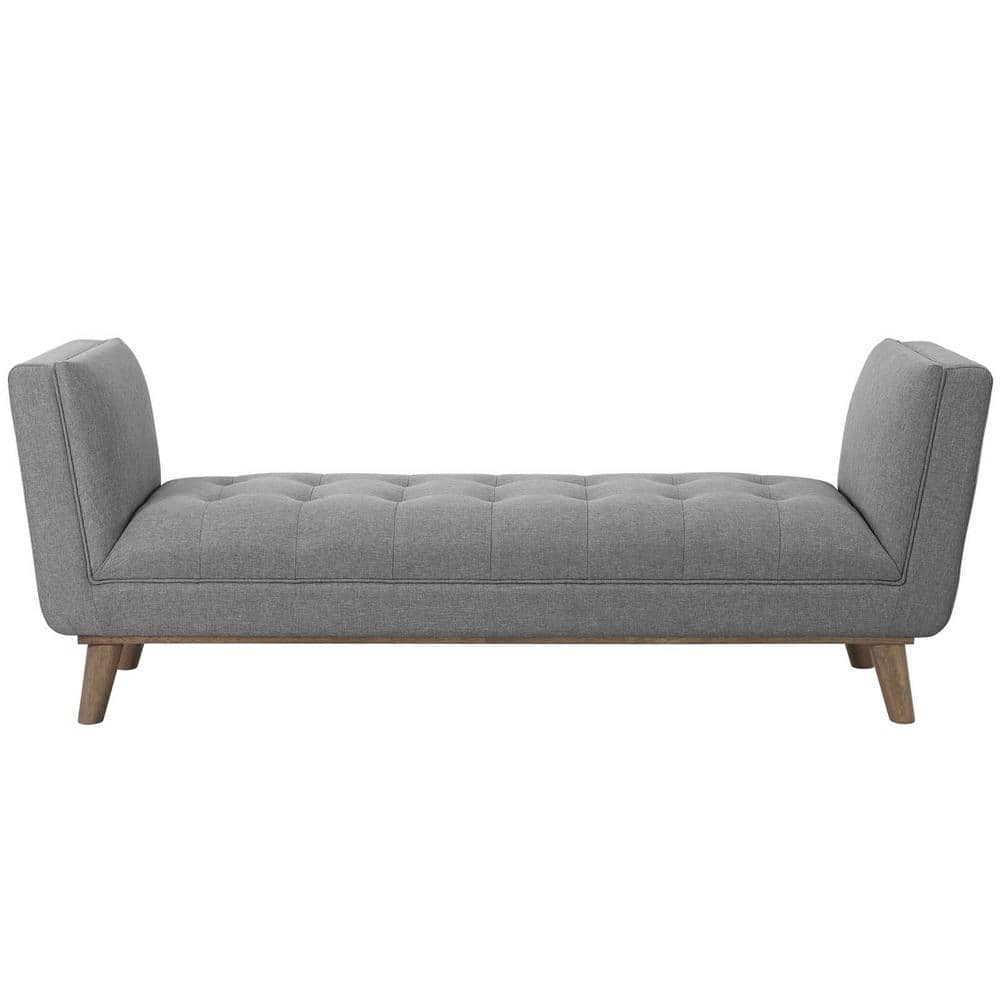 Haven Light Gray Tufted Fabric Mid-Century Accent Bench