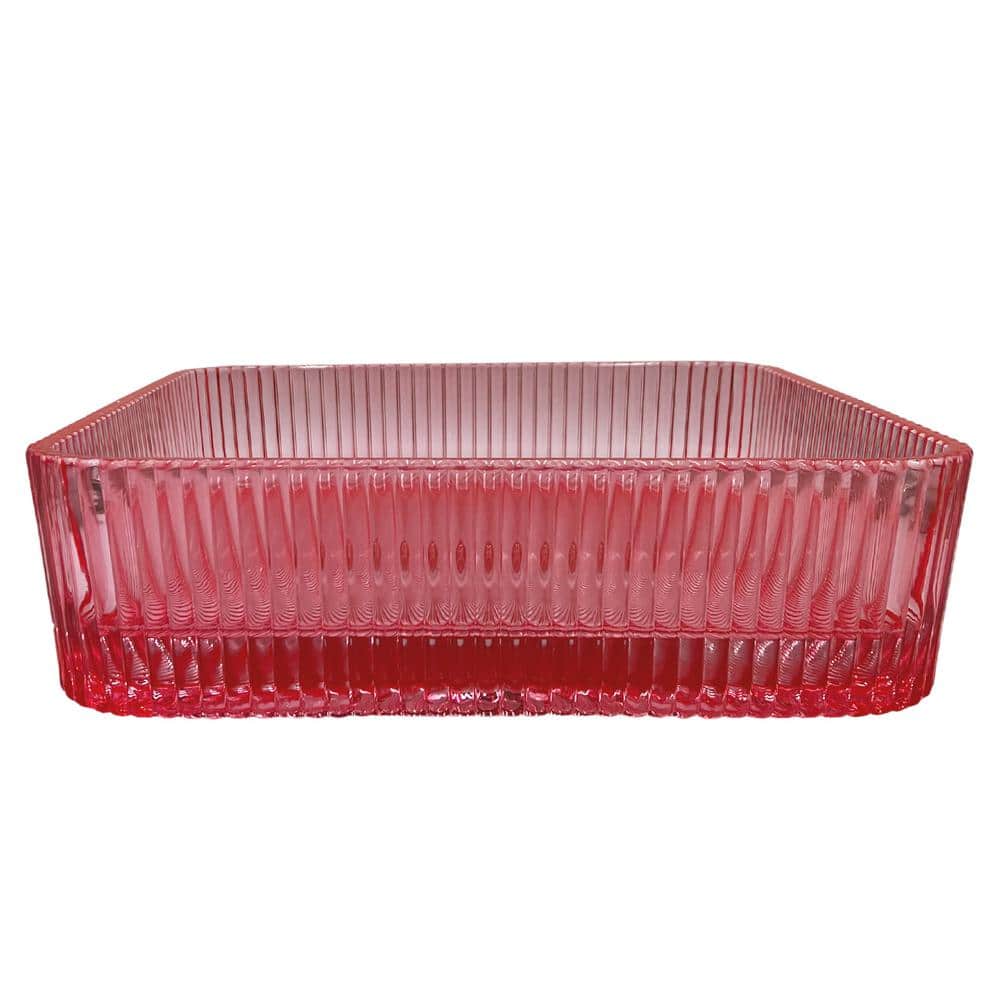 15" Red Rose Ribbed Glass Square Vessel Sink