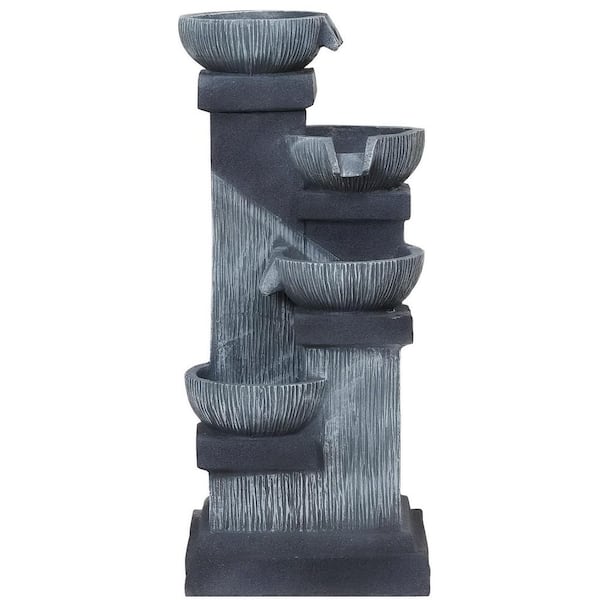 4-Tier Resin Outdoor Cascading Bowls Waterfall Fountain with Adjustable Water Flow, LED Lights, Pump for Garden Patio