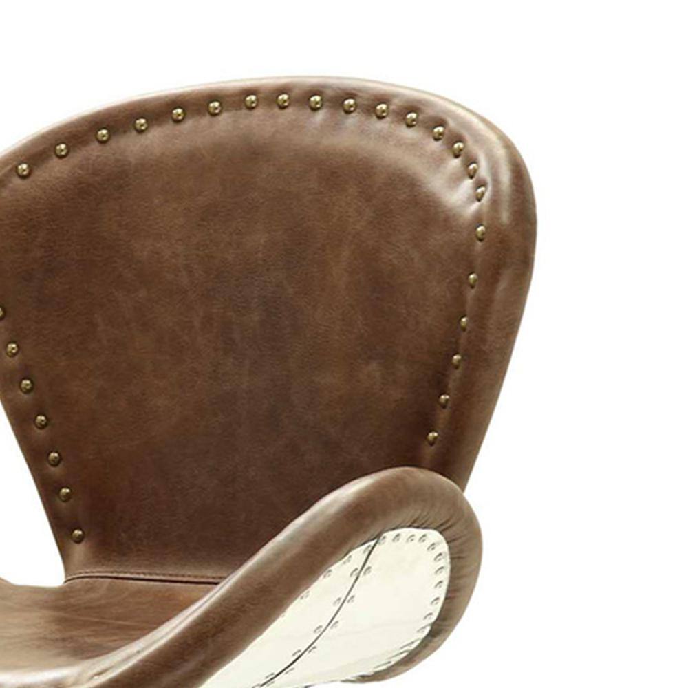 Brancaster Retro Brown Leather Swivel Accent Chair with Metal Base