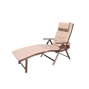 Beige Metal Outdoor Folding Chaise Lounge Chair with Caramel Cushion and Pillow