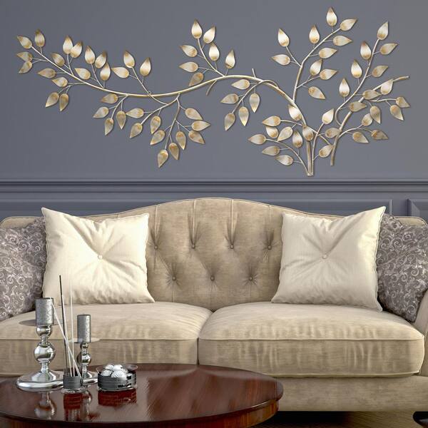Stratton Home Decor Brushed Gold Flowing Leaves Wall Shd0106 - Gold Wall Living Room Ideas