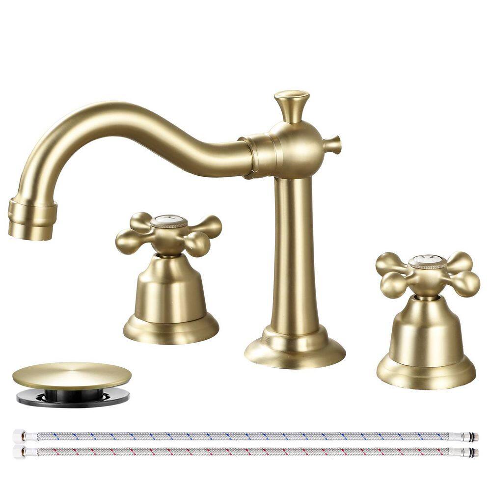 8 in. Widespread Double Handle Bathroom Faucet 3 Hole Sink Faucet with Pop-Up Drain in Brushed Gold price history on PriceWatchPro