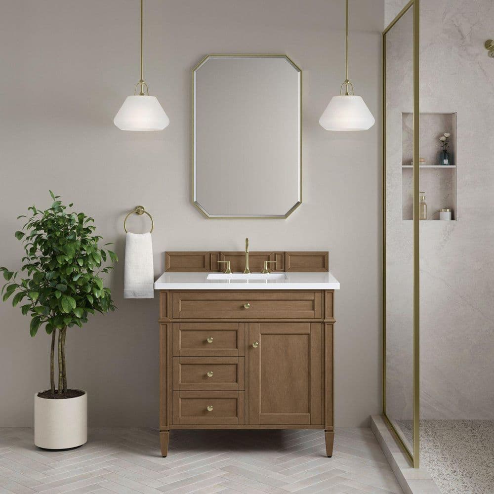 Brittany 36.0 in. Single Bath Vanity in Pecan with White Zeus Quartz Top price history on PriceWatchPro