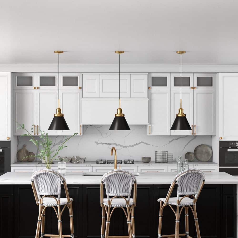 Zeno 12" Industrial Cone-Shaped Pendant - Brushed Brass and Blackened Bronze