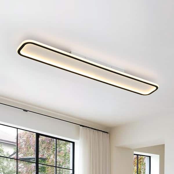 Lumin 1-Light 39.4 in.W White Integrated LED Flush Mount Ceiling Light with Rounded Rectangle Frame for Living Room