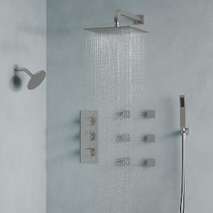 Triple Handles 8-Spray Patterns Wall Mount Handheld Shower Head 2.5 GPM in Brushed Nickel