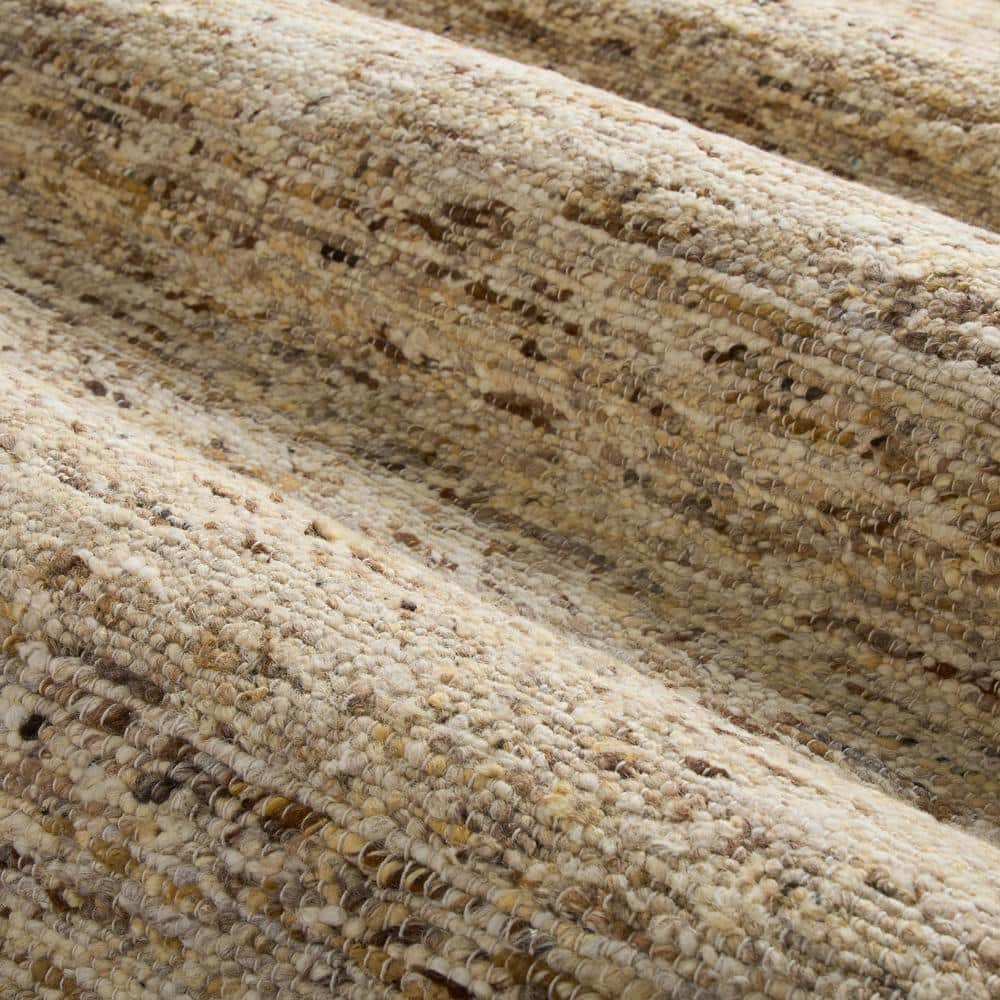 Beige and Dark Brown Wool Handmade 5' x 7' Area Rug