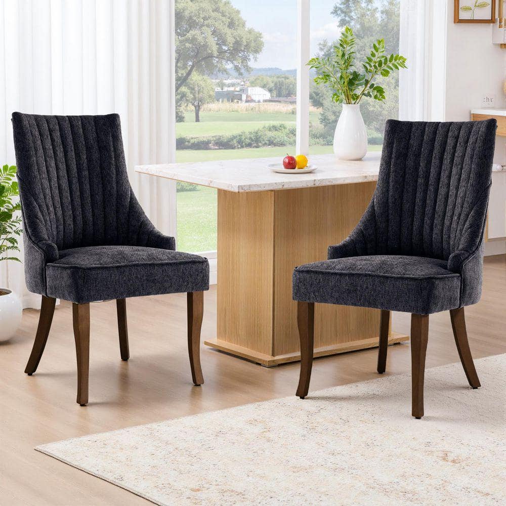 ダイニングチェア Black Lounge Chair WONDER COMFORT Luxurious Black Linen Dining Chairs Set of 2