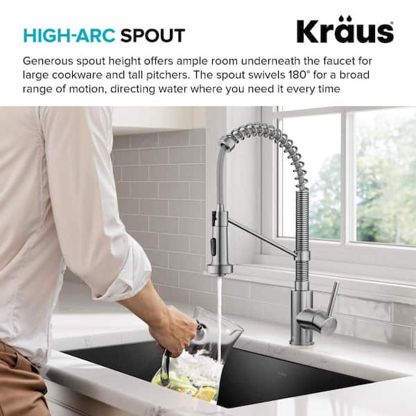 KRAUS 2024 KPF-1610SFS Bolden 18-Inch Commercial Kitchen Faucet with Dual Function Pu