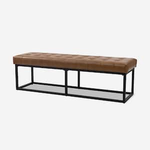 Gabino 60 in. Wide Camel Genuine Leather Bedroom Bench with Metal Base