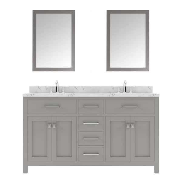 Virtu USA Caroline 60 in. W x 22 in. D x 35 in. H Double Sink Bath Vanity in Cashmere Gray with Quartz Top and Mirror